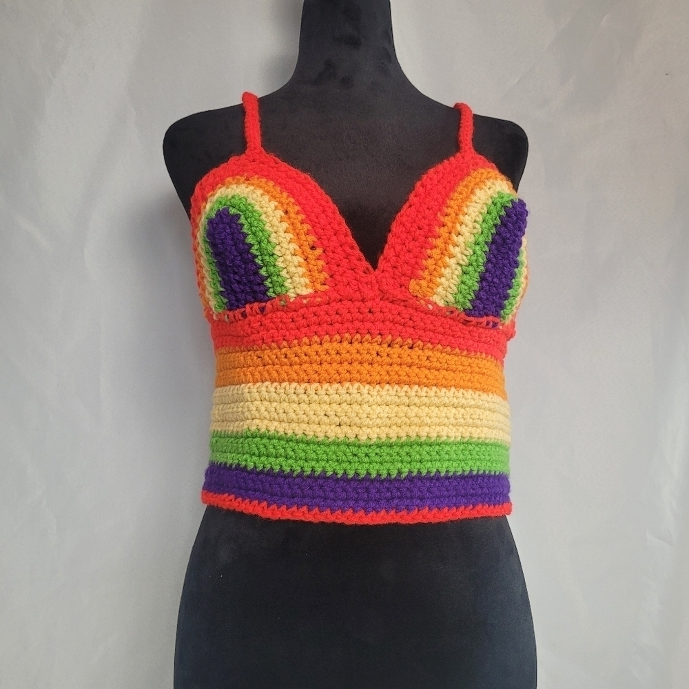 Rainbow Crochet Halter Bikini Colorful Pride Top